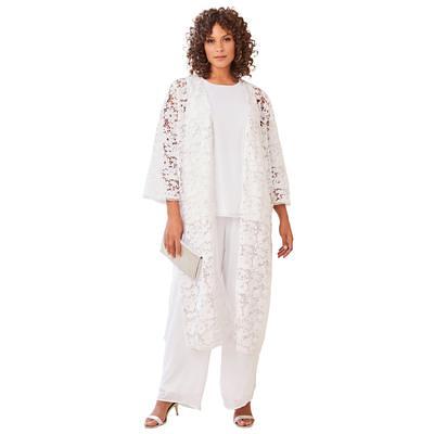 Plus Size Women's Three-Piece Lace Duster & Pant Suit by Roaman's in White ( Size 42 W) Duster, Tank, Formal Evening Wide Leg Trousers - Yahoo Shopping