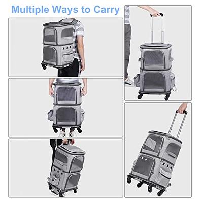 Double-Compartment Pet Carrier Backpack with Wheels for Small Cats