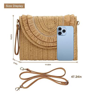 Straw Shoulder Bag for Women Hand-woven Woven Purse Crossbody Summer Beach  Envelope Clutch Purse Wallet (Raffia fringed khaki) - Yahoo Shopping