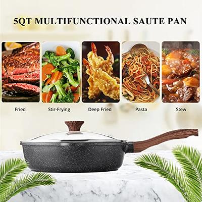 Sensarte 12 inch Nonstick Deep Frying Pan, 5Qt Non-Stick Saute Pan