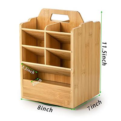 Desktop Art Supply Storage Organizer, Bamboo Desk Pen Storage Caddy With 13 Compartments, Pencil Holder Box For Markers, Color Pencils, School