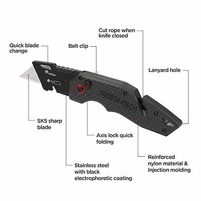 Lichamp 6 Pack Folding Utility Knife Set, Pocket Box Cutter with Belt Clip,  Includes Extra 30 Pieces Quick Change Blade, Stainless Steel Grip with SK5