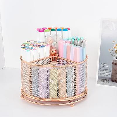 Marbrasse Rose Gold Desk Organizer, 360-Degree Rotating Multi-Functional  Pen Holder, 4 Compartments Rose Gold Desk Accessories, Home Office Art  Supply