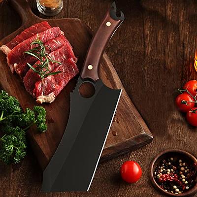 Dream Reach Men with The Pot Chef Knife Hand Forged Full Tang Viking Boning Knives with Sheath Butcher Meat Cleaver for Kitchen or Camping, Black