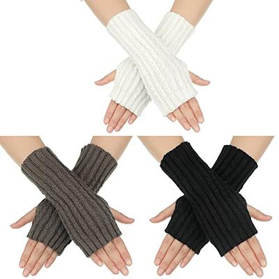 Women Knitted Fingerless Winter Arm Warmer Gloves Gray Black