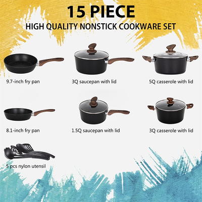 Farberware Dishwasher Safe Nonstick 15-Piece Cookware Set, Black