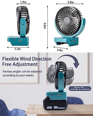 Portable Rechargeable Fan Work For Black & Decker/Porter Cable 20V Max  Li-ion Battery, Jobsite Battery Operated Fan With 3 Speeds Control，USB  +Type