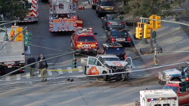 PHOTO: Emergency crews attend the scene of an alleged shooting incident on West Street in Manhattan, New York, Oct. 31 2017. (Andrew Kelly/Reuters)