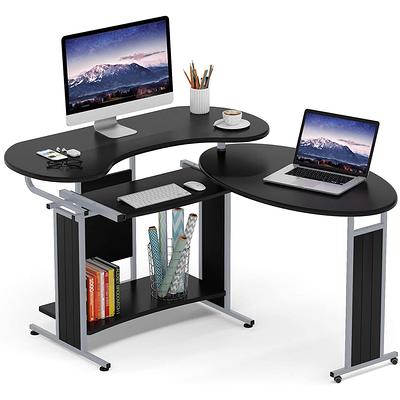 Costway 48 in. Gray Wood Reversible L Shaped Computer Desk Home Office Table Adjustable Shelf