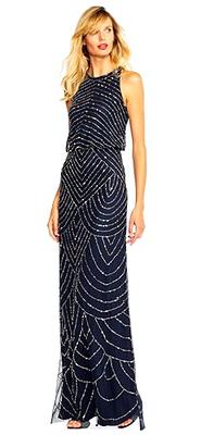 Adrianna Papell Womens Art Deco Beaded Blouson Dress with Halter Neckline,  Navy, 16 - Yahoo Shopping