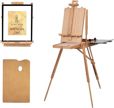 ATWORTH French Easel for Painting, Deluxe Oak Wooden Field & Studio  Sketchbox Easel Stand with Metal