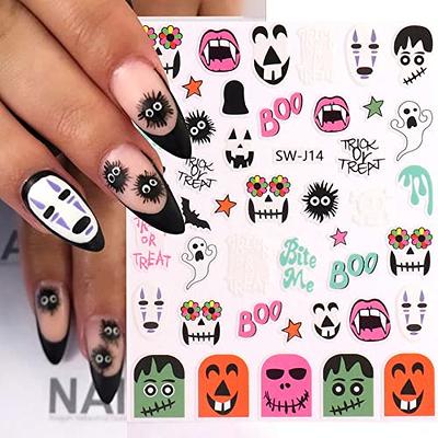 JMEOWIO 9 Sheets Halloween Nail Art Stickers Decals Self-Adhesive Pegatinas  Uñas Skull Horror Ghost Pink Pumpkin Spook Nail Supplies Nail Art Design