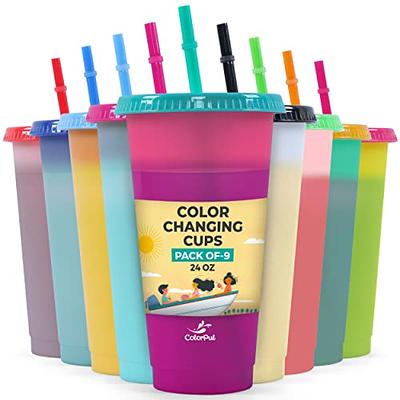 COLORPUL Plastic Tumblers with Lids and Straws - 9 Packs 24oz Color  Changing Cups Thick Plastic Cups With Lids And Straws-Reusable Cups With  Lids And Straws-Kids Cups With Straws And Lids-SmoothieCup 