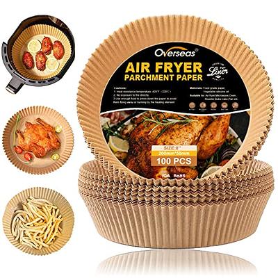 Air Fryer Paper Liners,125Pcs Parchment Paper, Air Fryer Disposable Paper  Liner for Microwave, Non-Stick Air Fryer Liners Square Free of Bleach (8IN)
