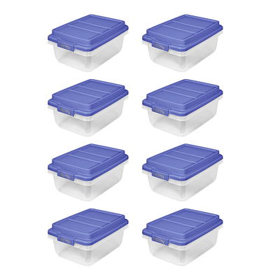 Hefty 72 qt. Clear Plastic Storage Bin with Blue Hi-Rise Lid, 6 Pack