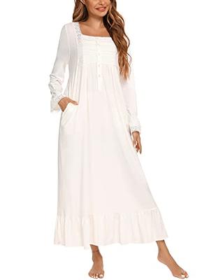 Women's Soft Knit Nightgown, Full Length Long Henley Night Shirt