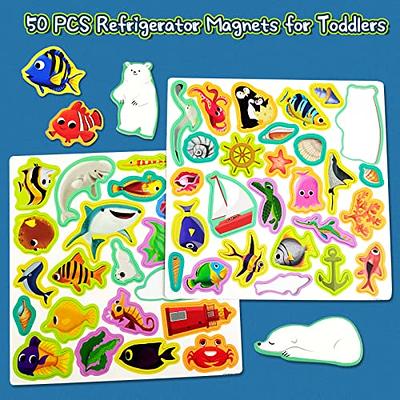 Construction Site Fridge Magnets for Toddlers, 50 PCS Refrigerator Magnets  for Kids, Create a Scene Magnetic Play Sticker Book Travel Game Educational