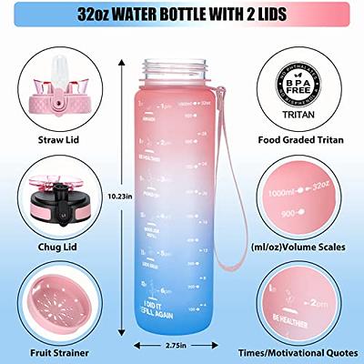 Sports Water Bottle with Time Marker BPA Free Water Jug 1000ml - Black White