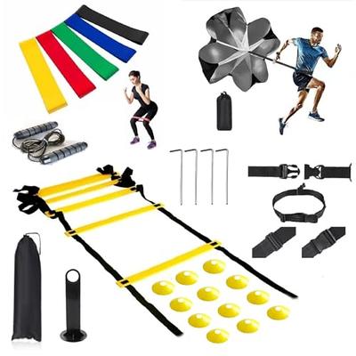 RENRANRING Agility Ladder Speed Training Equipment Set - Includes 20ft  Agility Ladder, Resistance Parachute, 4 Agility Hurdles, 12 Disc Cones for  Training Football Soccer Basketball Athletes 