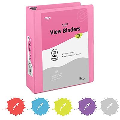 Enday 1-Inch 3-Ring View Binder with 2-Pockets, Pink