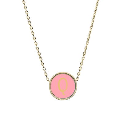 Pink Box Polished Domed C Initial Necklace w/ Austrian Crystals