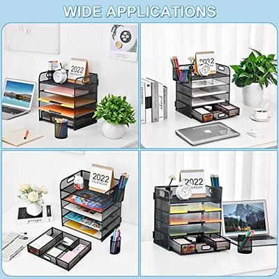 Marbrasse Desk Organizers with File Holder, 5-Tier Paper Letter Tray  Organizer with Handle, Mesh Desk Organizers and Accessories with Drawer and  2 Pen Holder, Desktop Organizer for Office Supplies - Yahoo Shopping