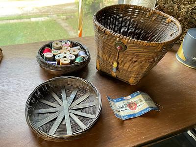 Antique Chinese Sewing Baskets Wicker Lot 8 Unusual Woven Lid