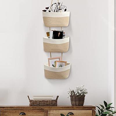 TeoKJ Over the Door Hanging Basket, 3-Tier Woven Cotton Wall