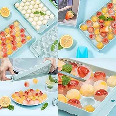 Round Ice Cube Tray with Lid and Bin, Easy Release Small Ice Ball Maker  Mold for Freezer with Container, Mini Circle Ice Tray 2 pack Making 66PCS