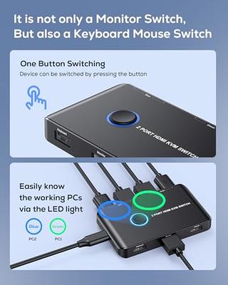 KVM Switch HDMI 2 Port Box,ABLEWE USB and HDMI Switch for 2 Computers Share  Keyboard Mouse Printer and one HD Monitor,Support UHD 4K@60Hz,with 2 USB  Cable and 2 HDMI Cable
