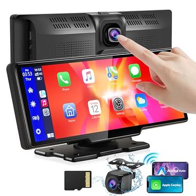 9.3 Portable Car Radio with Dashcam, Wireless Dash Mount, Apple CarPlay &  Android Auto, Touch Screen Display, Bluetooth Stereo, Mirror Link, FM, GPS