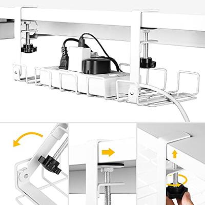 Baskiss Under Desk Cable Management Tray 2 Packs, 16 Under Desk Cord  Organizer with Clamp Mount