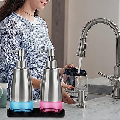 4 Pieces Kitchen Soap Dispenser Set Includes 16 oz Plastic Dish Soap Hand  Wash Dispenser with Silicone Tray and Labels, Dish Brush with Soap  Dispenser