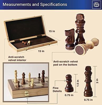  Juegoal 15 Wooden Chess & Checkers Set, 2 in 1 Board Games for  Kids and Adults, with Felted Game Board Interior for Storage, Travel  Portable Folding Chess Game Sets, Extra 24