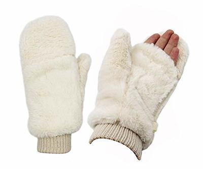 White Faux Fur 'CC' Gloves