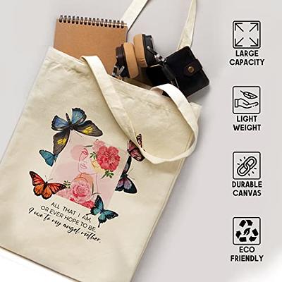 Cute Canvas Tote Bag With 2 Inner Pockets Butterfly Aesthetic Gift