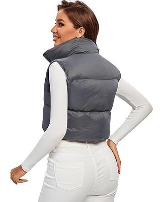 Fuinloth Women's Padded Vest, High Stand Collar Lightweight Zip