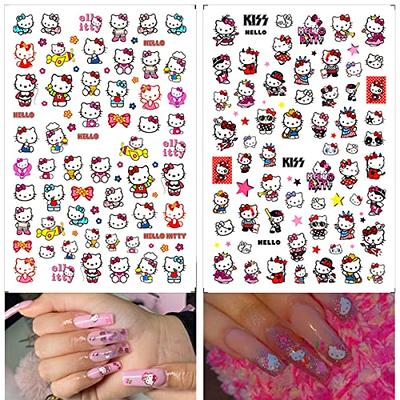 Cute Pink Nail Wraps / Cat Hello Kitty Nail Polish Strips / 