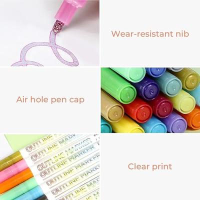 Aen Art Outline Pens, 24 Color Self-outline Shimmer Markers Set, Doodle  Markers Double Line Pen for Drawing, Greeting Card, Craft Project, Journal