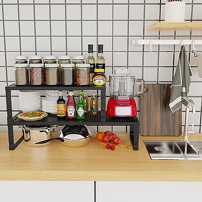 SimpleHouseware Expandable Stackable Kitchen Cabinet and Counter Shelf  Organizer, Silver