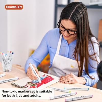 Shuttle Art Pastel Alcohol Markers Brush Tip, Dual Tip Brush & Chisel Tip Art Marker Set, 50 Colors Plus 1 Blender Marker Pens with Case Perfect for