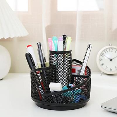 Mesh Rotating Desk Organizer, Black Pen Pencil Holder Metal Desktop  Stationery Storage Caddy, 5 Grids Desk