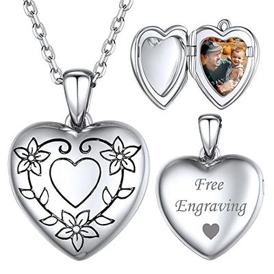 Fanery Sue Personalized Large Heart-shape Locket with 2 Picture Inside Engraved Pendant Memorial Necklace Customizable Any Photo Text&Symbols for