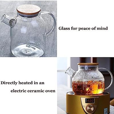 Glass Teapot,Stovetop Microwave Safe, Glass Borosilicate Teapot with  Removable Filter Spout,Glass Teapots with Bamboo Lid, Teapot for Loose Leaf  and