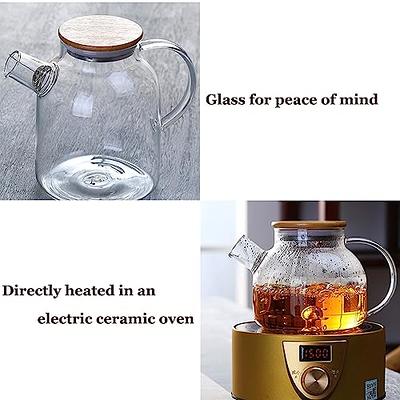 Borosilicate Glass Teapot W/ Bamboo Lid, Stove Top Safe Kettle