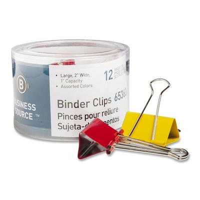 Baseline Large Binder Clips, 1 Capacity, Black, 12/Box (BL58122