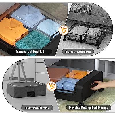 Under Bed Storage with Wheels, Upgraded Under the Bed Rolling Storage  Containers with Lid, Underbed Shoe Storage Organizer, Bedroom Storage Bins  on