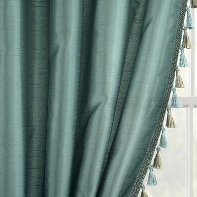 Vintage Velvet And Sheer WithBorder Pompom Trim Window Curtain