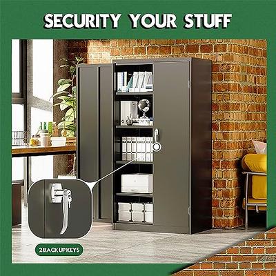 Greenvelly Metal Storage Cabinet with Lock, Steel Garage Storage Cabinet  with 2 Doors and 4 Adjustable Shelves, 71 Lockable File Cabinet, Metal  Tool Cabinets for Office,Home,Garage,Gym,School (Black) - Yahoo Shopping