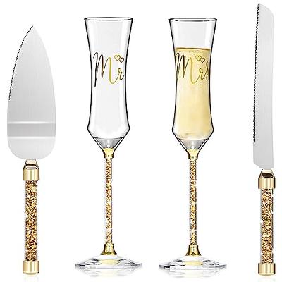 Sziqiqi Wedding Champagne Glass Set Gold Toasting Flute Glasses Deluxe Pack of 2 with Rhinestone Rimmed Hearts Decoration for